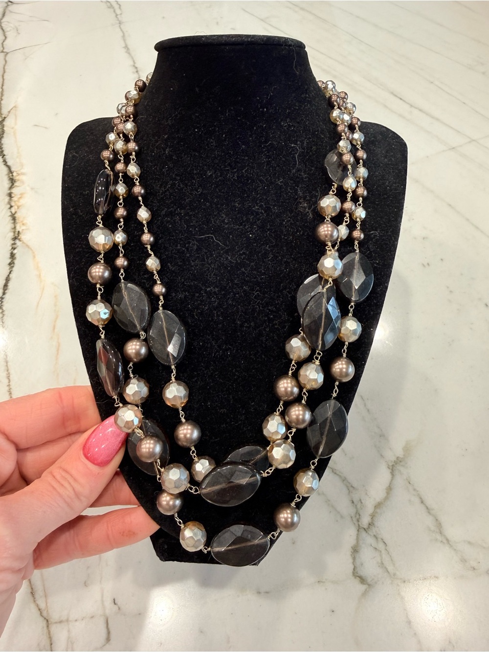 Elegant Multi-Strand Gray Bead Necklace - Women Jewelry